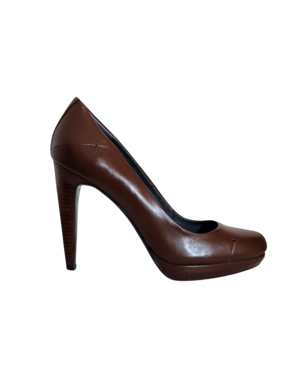 Calvin Klein Blythe Brown Leather Platform Heels Size 8 Flaw